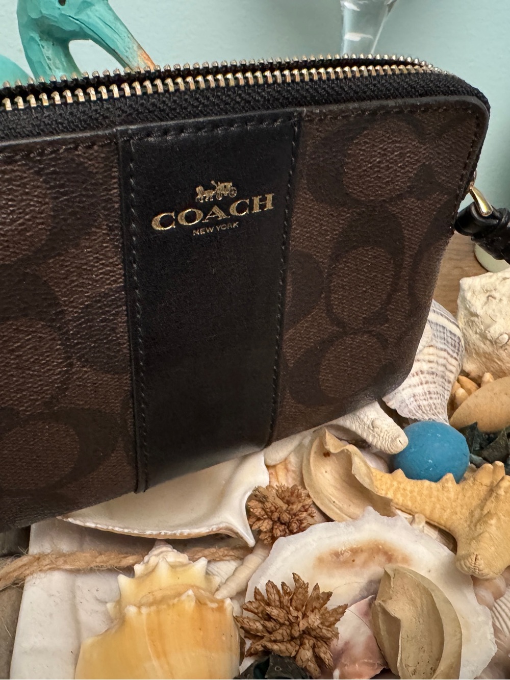 Coach Brown and Black Leather Zip Pouch with Gold Logo - Picture 5 of 11
